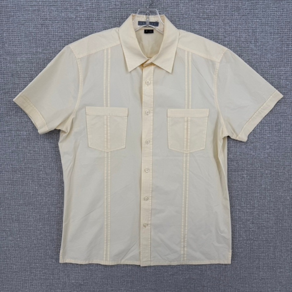 Theory Farrell Button Up Shirt Mens Size M Yellow Short Sleeve Cotton Guayabera